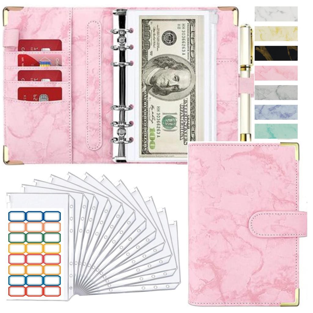 Marble Pattern A6 PU Leather 6-Hole Binder Journal Notebook for Cash Budget