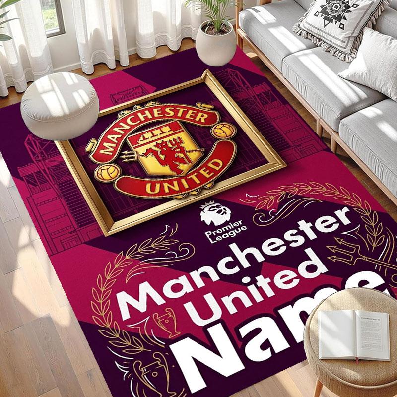 Custom Name Personalized Manchester United Print Carpet, Versatile Home Decor Rug, for Playroom, Apartment, Balcony, Entryway, Hallway Gift