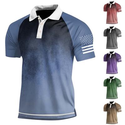 Men's Three Button Printed Lapel Short Sleeve Shirt Top