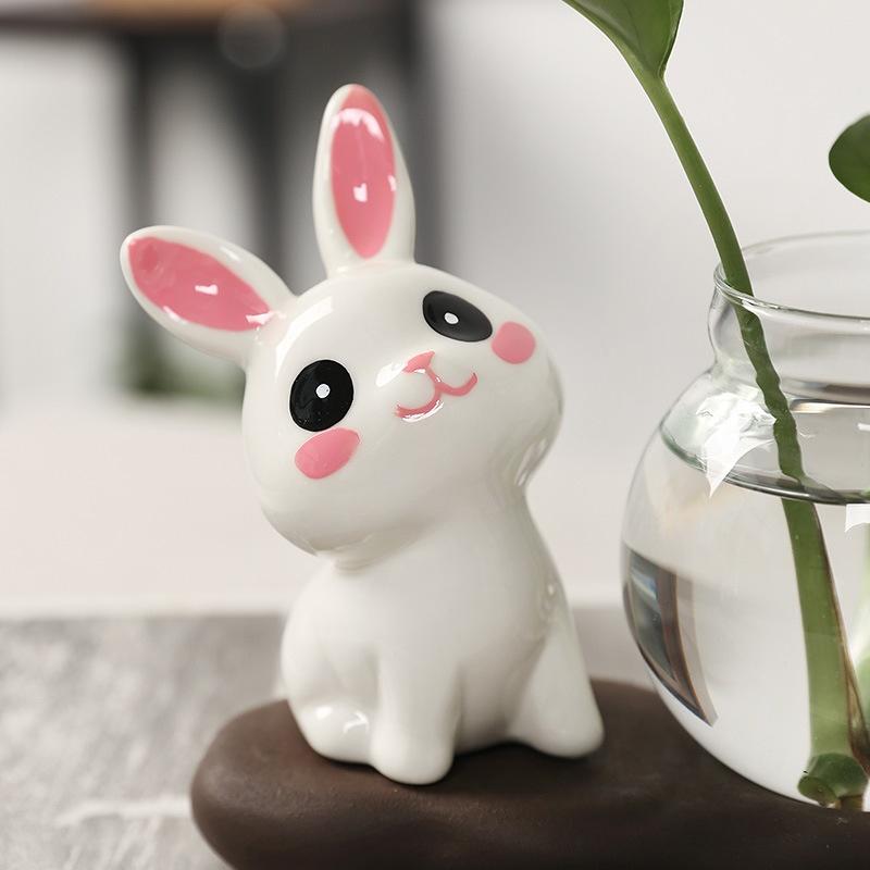 Cute Rabbit Hydroponic Plant Vases Transparent Glass Vase Tabletop Decoration Aquatic Flower Bottle With Wooden Base