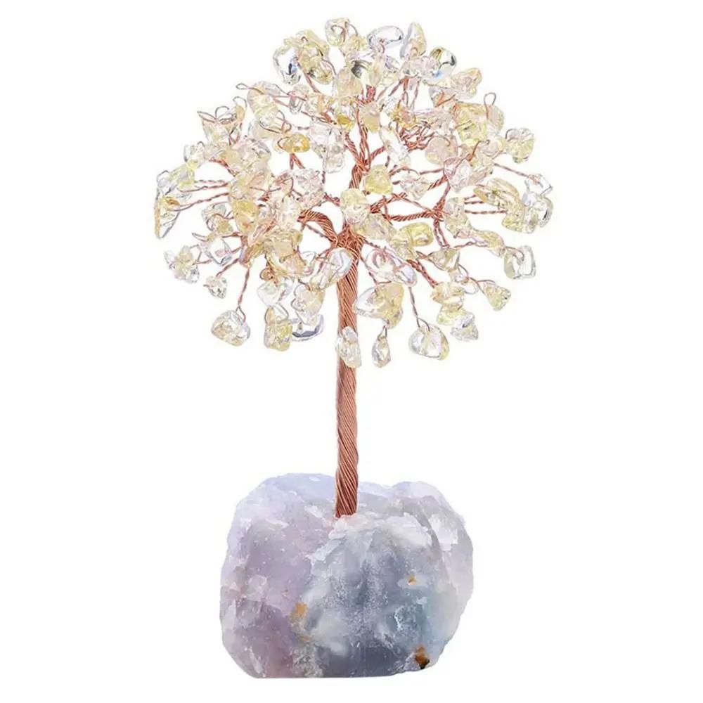Stone Crafts Crystal Money Tree Copper Wire Fluorite Base Potted Plants Gemstone Reiki Chakra Feng Shui Trees Home Decor