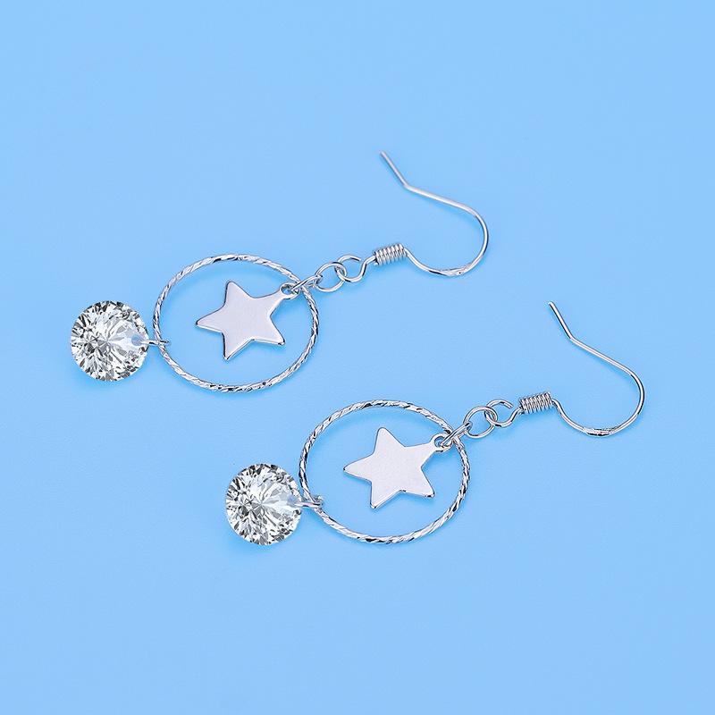BELLA BOX S925 Sterling Silver Needle Star Tassel Zircon Geometric Earrings Moonfall Star Pearl Earrings