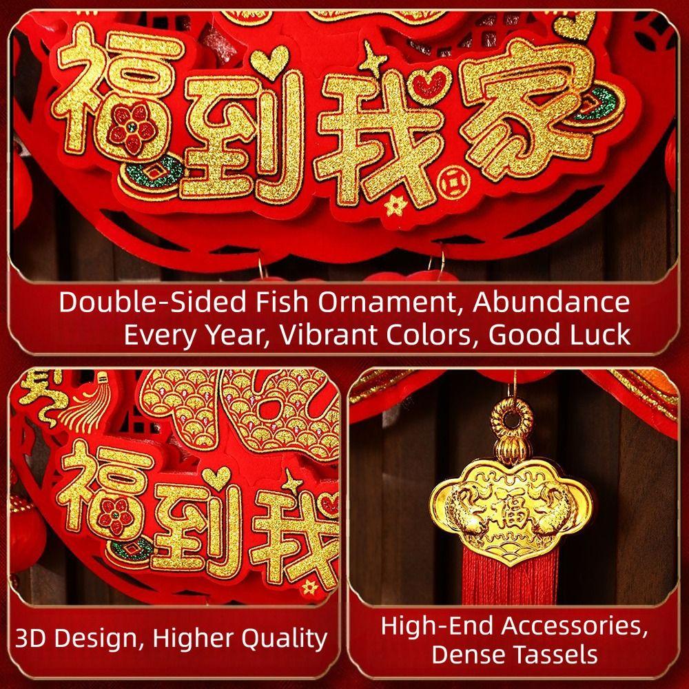 Flocking Fu Character Spring Festival Hanging Pendant With Tassels Hanging Ornament Fu Character Pendant 3D Design