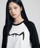 Kikimimi Raglan Ribbed Long Sleeve Kitty Big Logo T-Shirt (White)