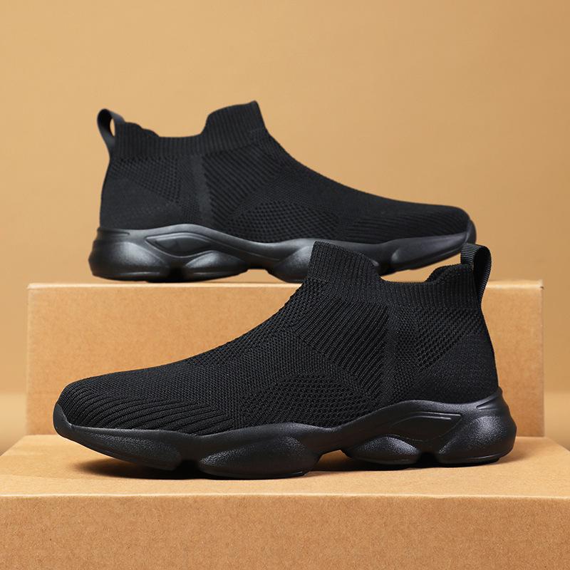 Plus-Size High-Top Stretch Sock Sneakers: Men's Slip-On Casual Flyknit Running Shoes