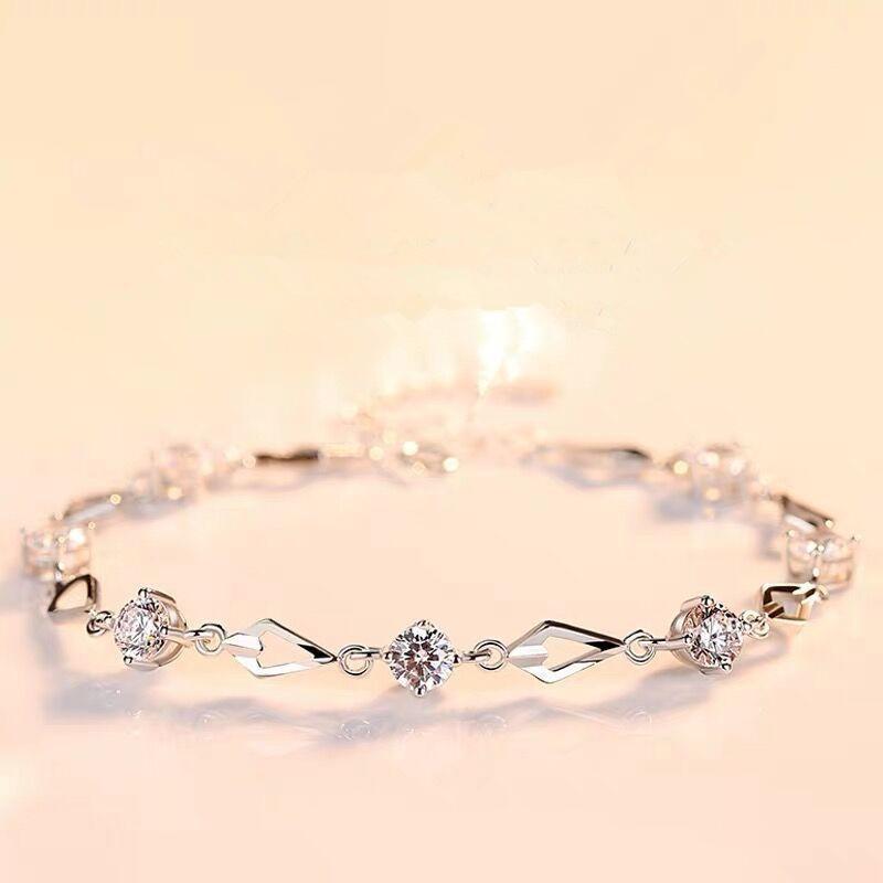 

Vintage Diamond Rhinestone Bracelet With Rhombus Charm Simple Fashion Women Jewelry 925 Silver Trendy Accessory