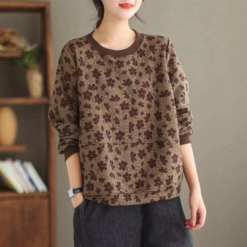 Vintage Ethnic Print Long Sleeve Women S Hoodie Loose Fit Casual Pullover
