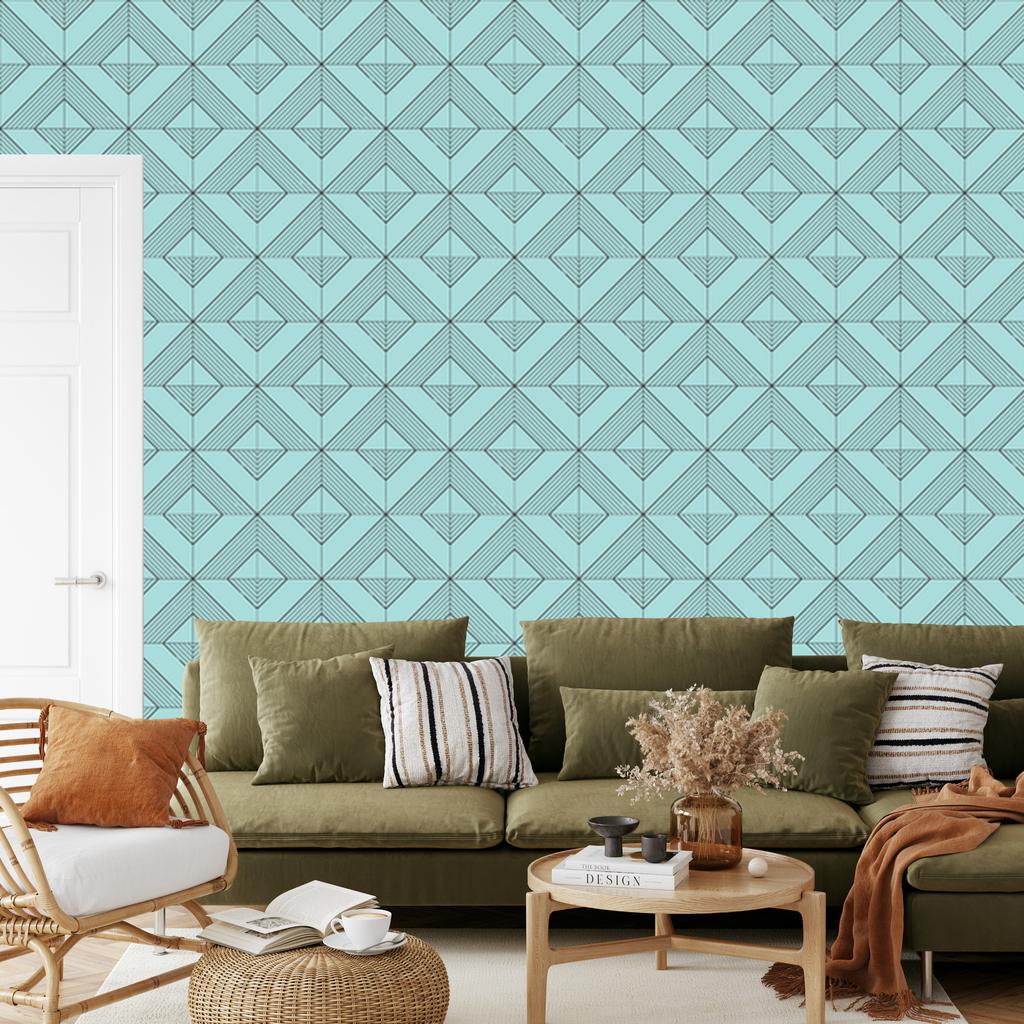 Geometric Diamonds Turquoise Wallpaper for Living Room and Bedroom 50x1000