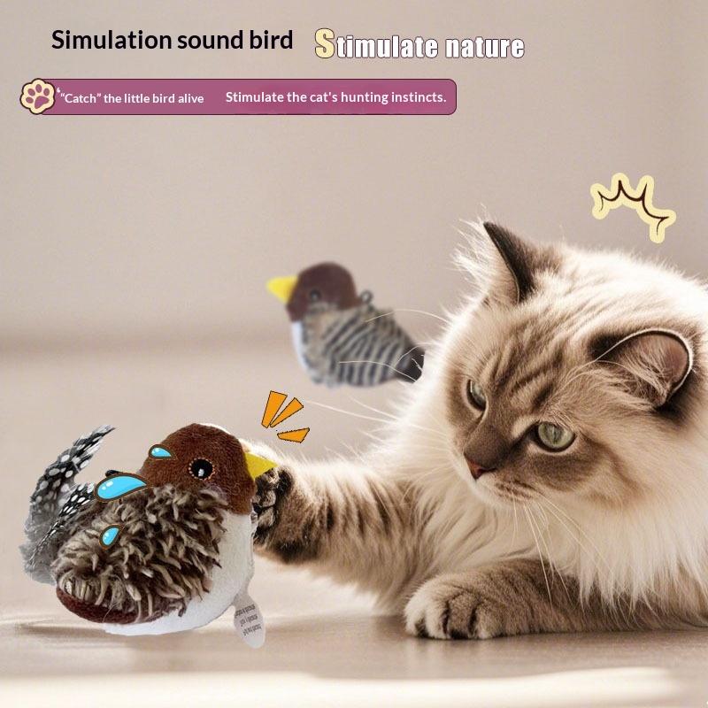 Interactive Cat Toys Electric Squeaky Simulation Bird Plush Cats Pets Teasing Toys With Feather Kitten Chirping Bird Toys