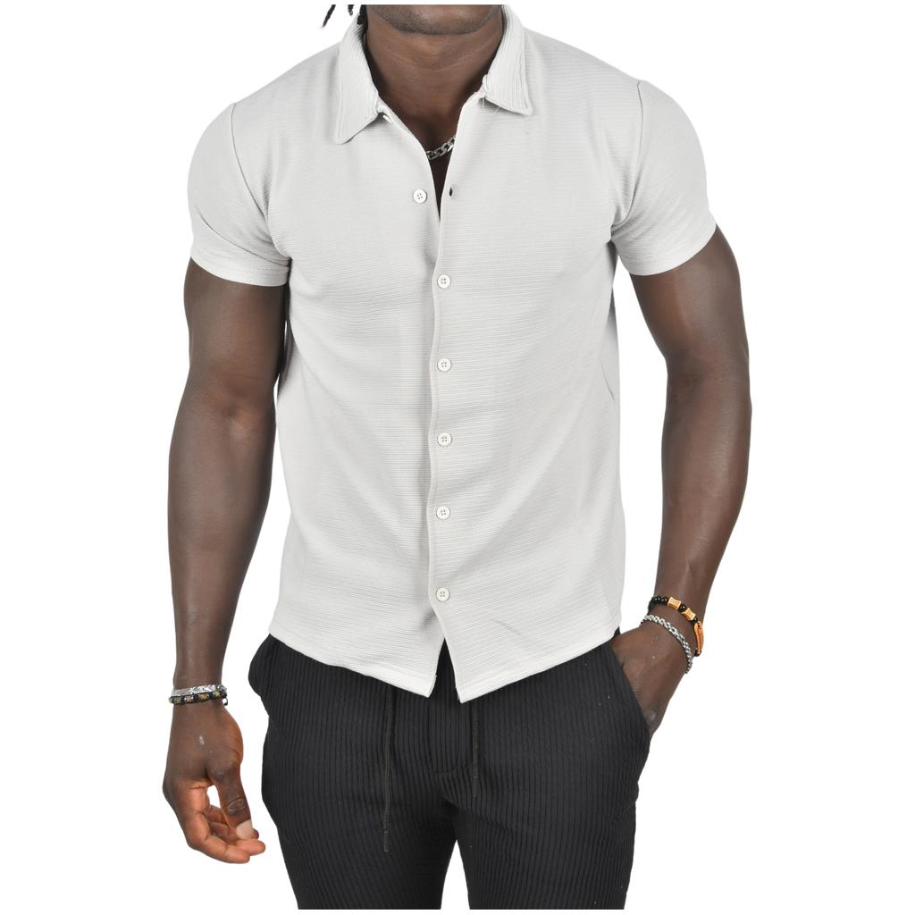 DeepSEA Slim Fit Lycra Horizontal Stripe Patterned Short Sleeve Shirt 2403241