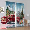2 szt., Drukowane na płasko 2D Zasłony filtrujące światło Pociąg Wigilijny Wszechstronna tkanina poliestrowa (bez pręta) Wakacje dla życia