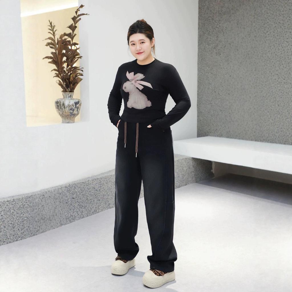 Plus Velvet High Waist Dad Jeans - 2025 Autumn/Winter, Slimming & Versatile, Plus Size