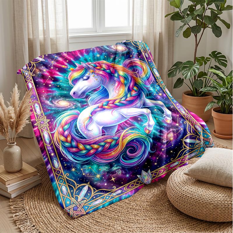 Rainbow Unicorn Fantasy Theme blanket Lightweight Warm Flannel Blanket Decorative Throw Blanket for Home Decoration