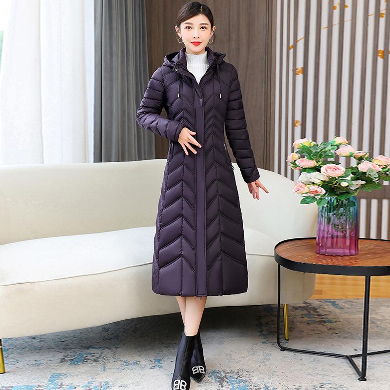 2025 long down cotton jacket women's winter long over the knee waist slimming women's cotton jacket padded jacket