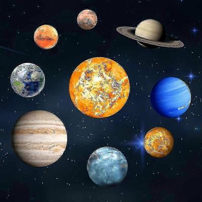 9-delt Solsystem Fluorescerende Vægklistermærker: 9 Planeter Universet Dekoration Sæt