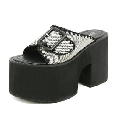 Sommerliche Sandalen mit dicker Sohle für Damen, lässig und bequem, große Größen, Metallschnalle, lässige vielseitige Plateau-Slipper