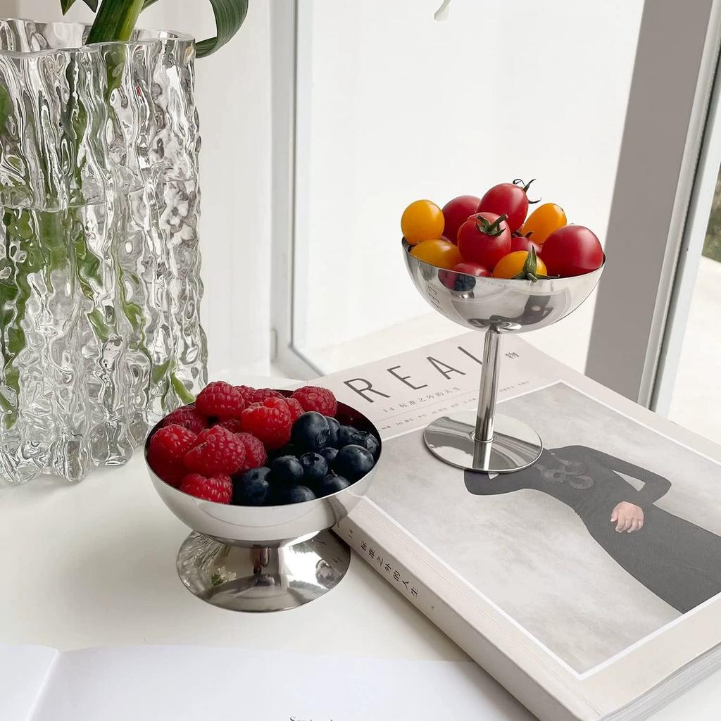 1pc Stainless Steel Goblet Cup Ice Cream Cup Dessert Sorbet Bowl Salad Bowl Fruit Plate Snack Dish Home Bar Party Kitchen Tool