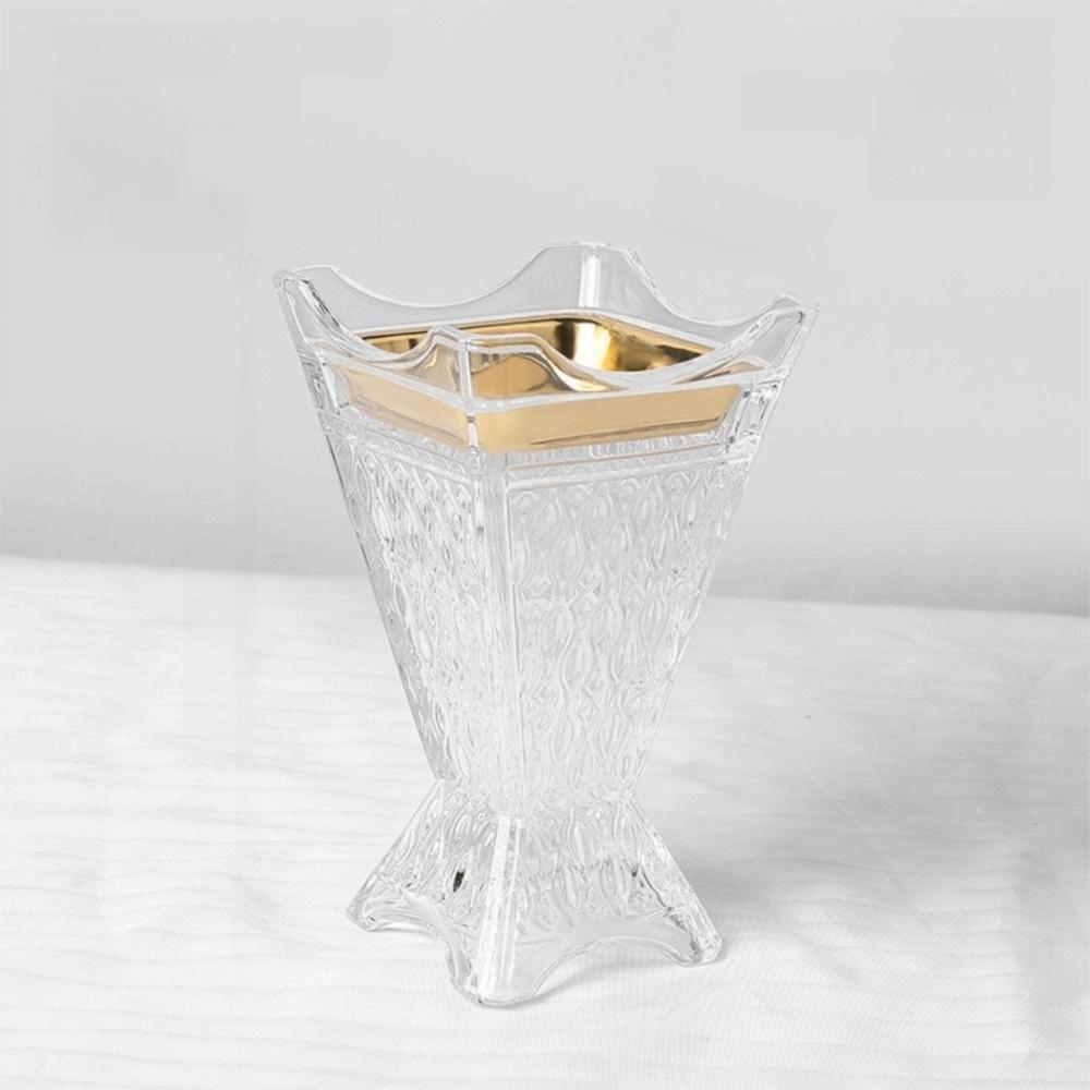 Arabic Style Glass Incense Burner Nordic Ironwork Clear Engraved Square Incense Holder Ornament Four-Corner Design