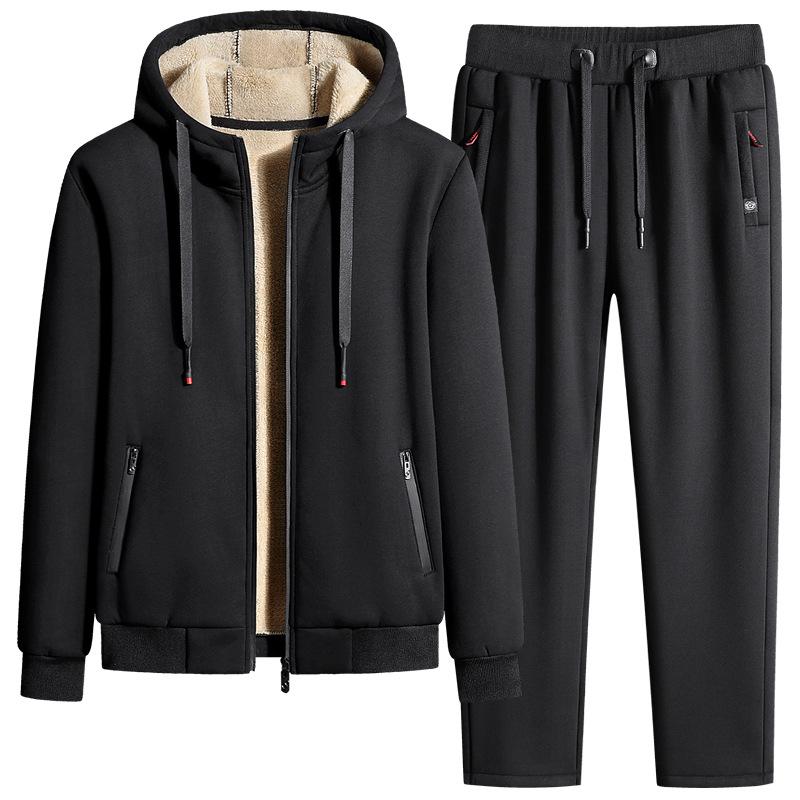 Mens Lamb Cashmere Sets Tracksuit Men Winter Wool Hooded Sweatshirt Thick Warm Sportswear Male Suit Two Piece Set Casual Sets