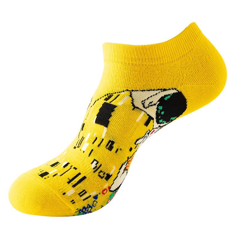 Spring Summer Socks Cute Funny Harajuku Cartoon Men Boat Oil Painting Food Casual Cotton Short Socks for Female Sox