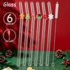 6pcs Christmas Glass Straws Set with Brush Reusable Glass Straw Suitable for Milkshakes Juices Coffee Kitchen Bar Accessories