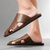 Men Slippers Handmade Simple Flats Brown Leather Sandals Black Summer Roman Sandals Closed Toe Beach Shoes Plus Size