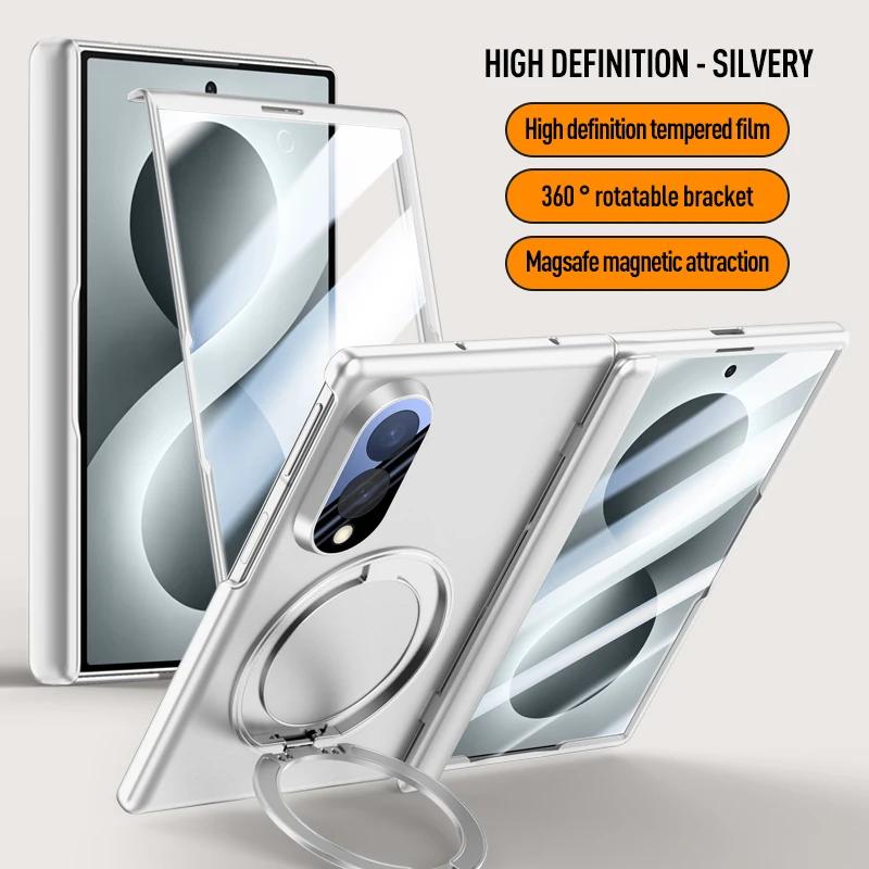 Für Samsung Galaxy Z Fold 8 Federgelenk Faltbare Hülle mit Magnetischem Ring Metallhalter Gehärtete Glasfolie Vollschutzhülle
