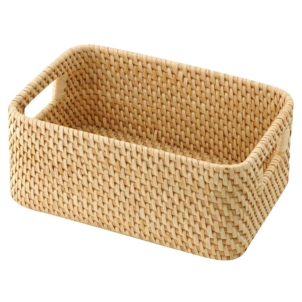 MUJI Rattan Box with Handle, Stackable, Rattan V, Approx. W15 X D22 X H9cm, 47028454, Natural