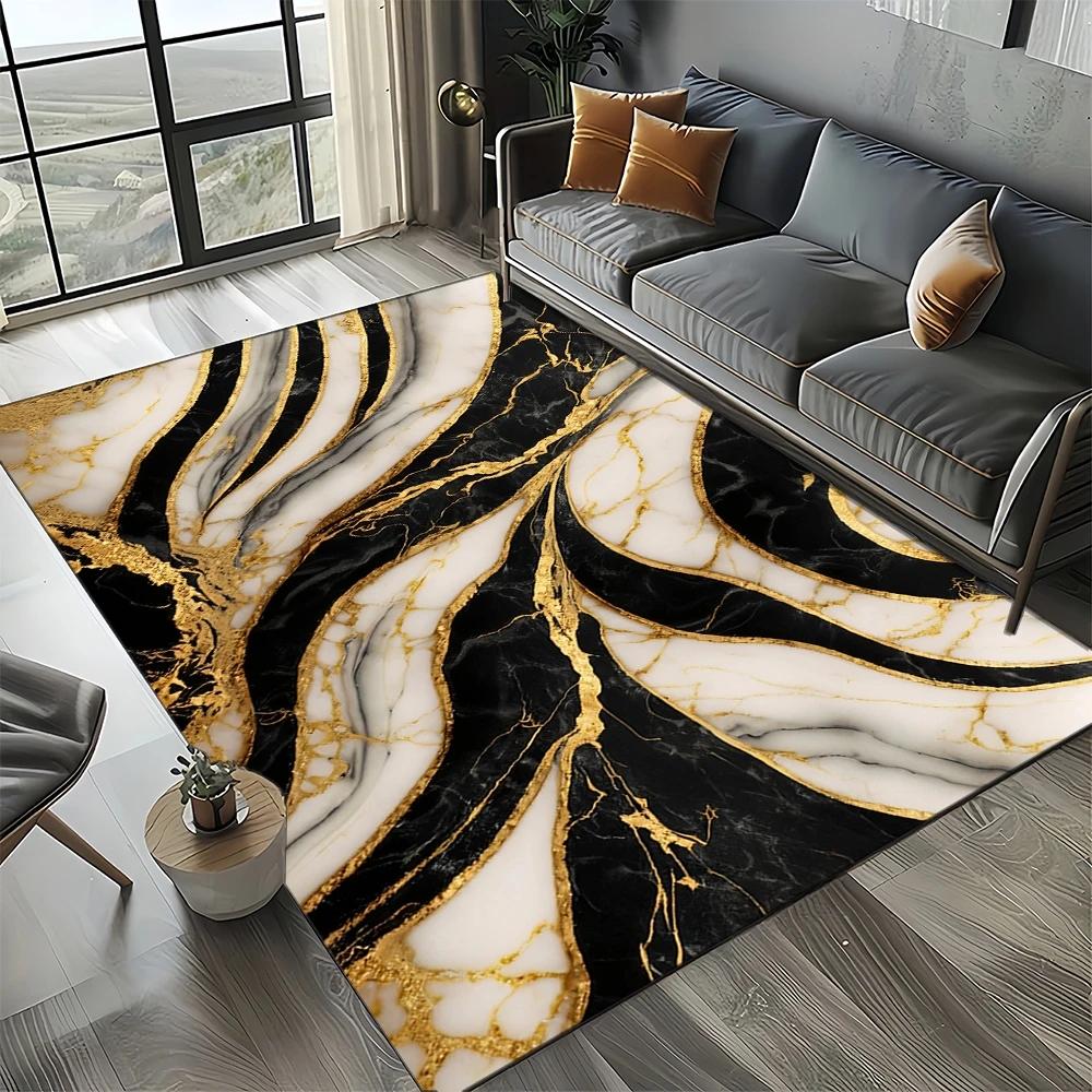 Neuer Stil Schwarz Weiß Gold Marmor Mode 3D Teppich Teppich für Wohnzimmer Schlafzimmer Zuhause Sofa Dekoration, Kinder Rutschfeste Bodenmatte