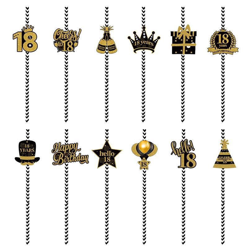 24pcs Men Women Birthday Disposable Straw 18th 30th 40th 50th 60th Birthday Paper Straw Anniversary Birthday Party Supplies