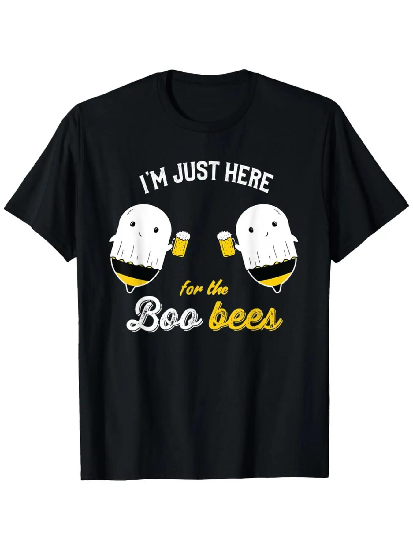 

Funny Boo Bees Halloween Ghost Beer Drinking Graphic Tee Unisexs Casual Cotton TShirt S