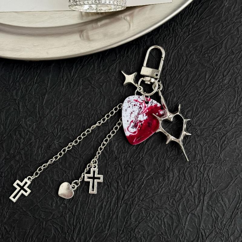 Punk Heart Cross Metal Pendant Keychain Durable Anti-Rust for Bag Purse Phone Strap Ideal Gift for Punk Enthusiasts