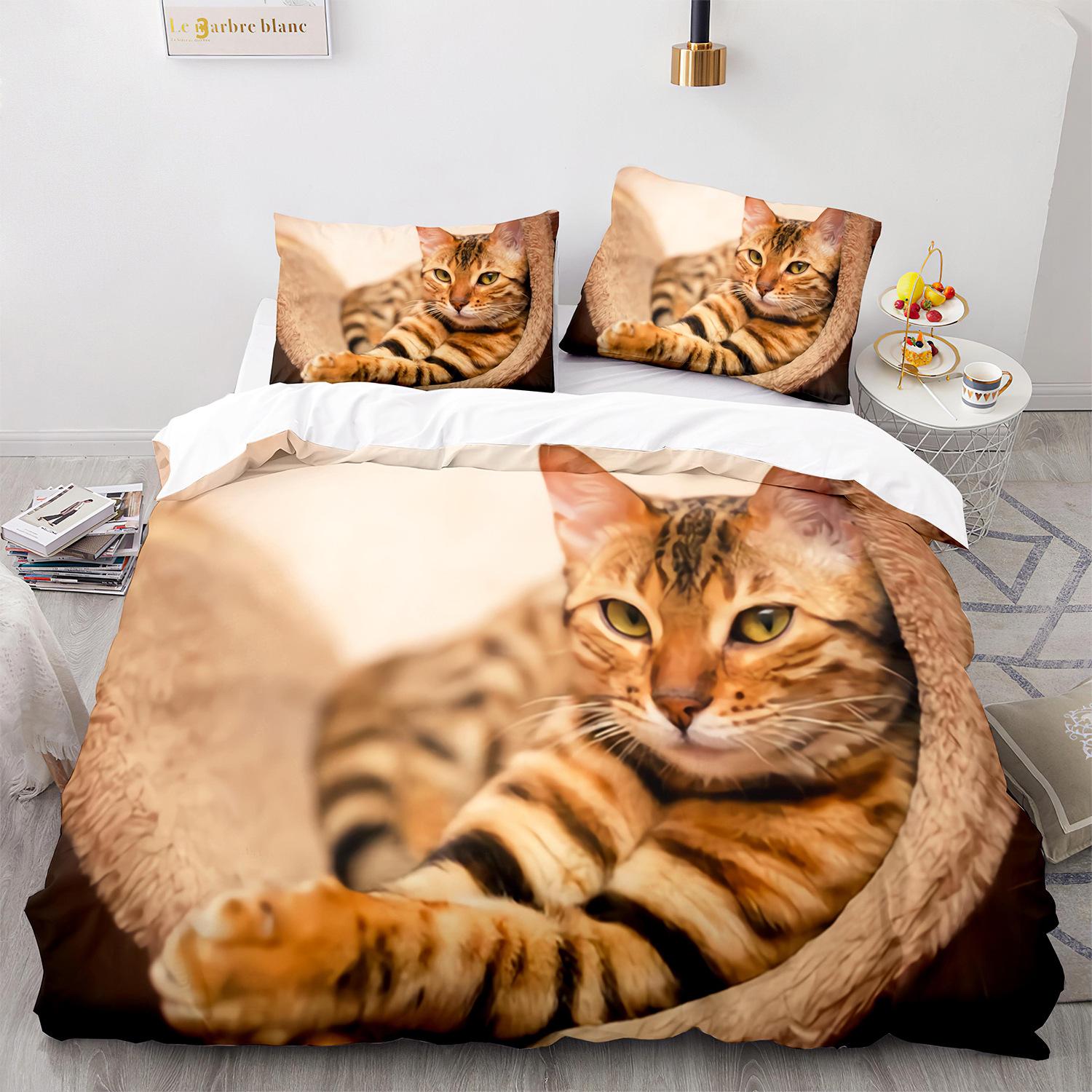 

Cute Cat Duvet Cover Set 3D Animal Pattern Bedding 3 Piece Queen Full King Twin Size Grey Quilt Cover for Girls Boys Teens 70x133cm 2pcs