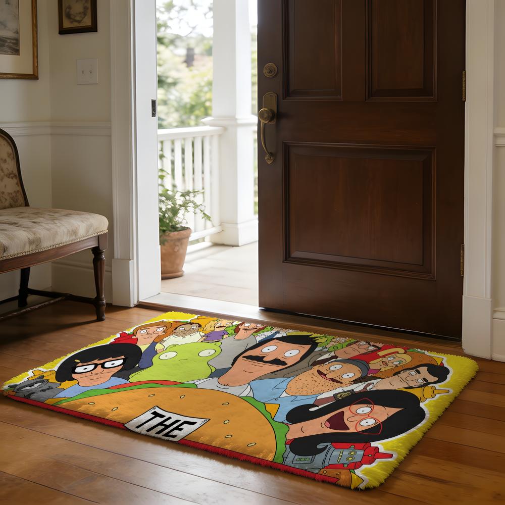 Cartoon Funny BBobs BBurgers Floor Mat Soft Flannel Absorbent Mat Non-Slip Rug Home Bedroom Bathroom