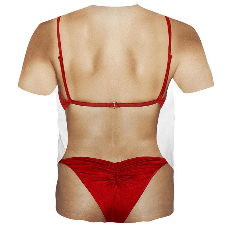 Ladies' bikini 3D printed fun T-shirt, men's oversized short sleeved T-shirt, creative printed casual T-shirt and round neck