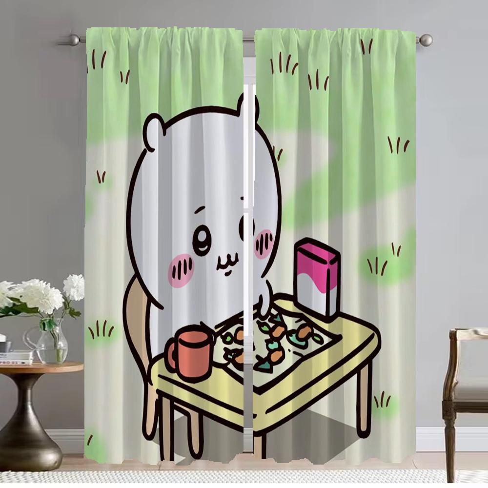 Kitchen Curtains 2 Pieces Chiikawaes Blackout Curtain for Room 2 Panel Shades Home Interior Curtains Halloween Decoration Living