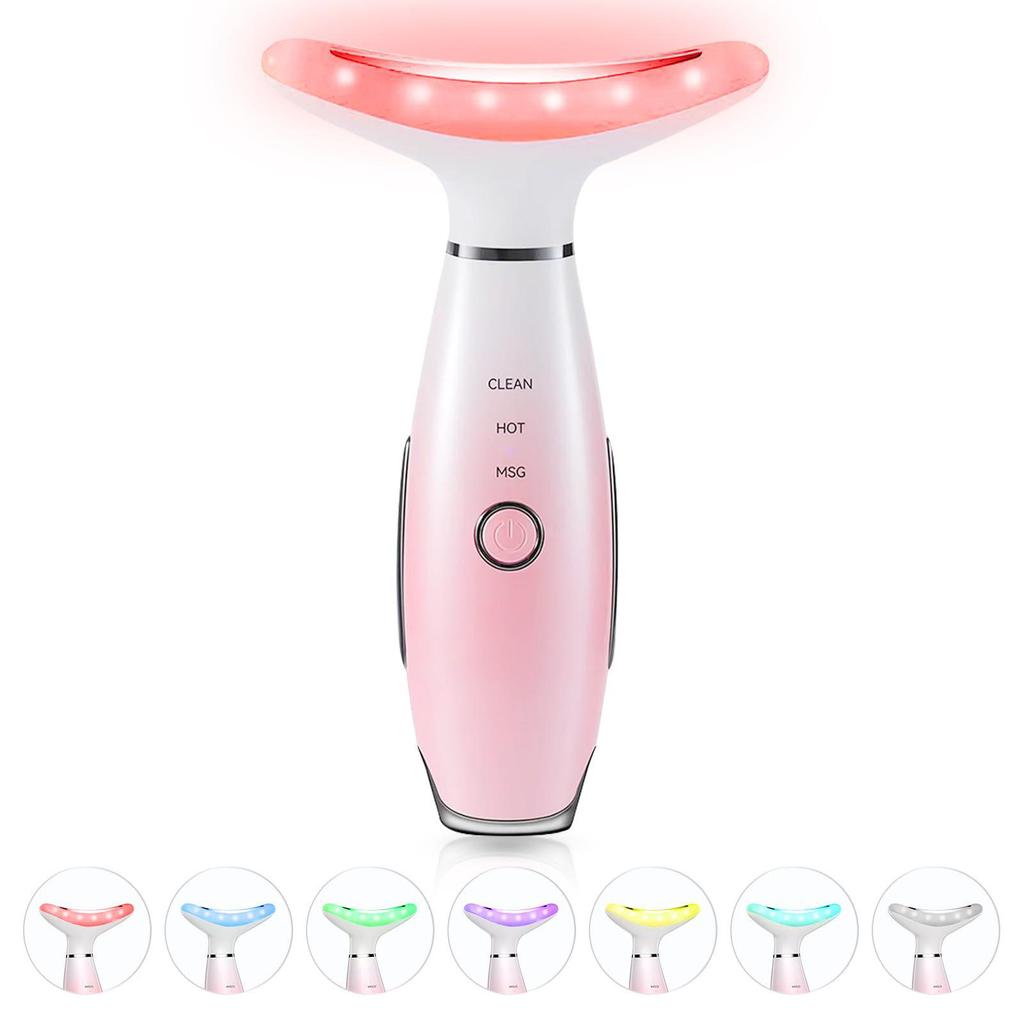 Tri-Color EMS Neck & Face Massager for Women – Heated Vibration Beauty Device