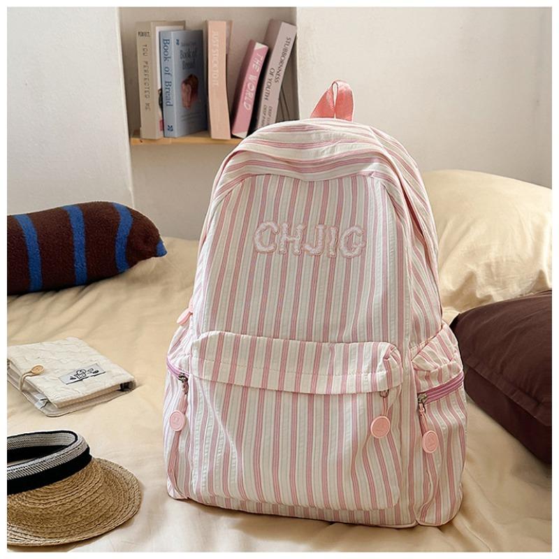 School Bag High Value New Fresh and Sweet Striped Backpack Junior High School Students Lightweight Large Capacity Backpack