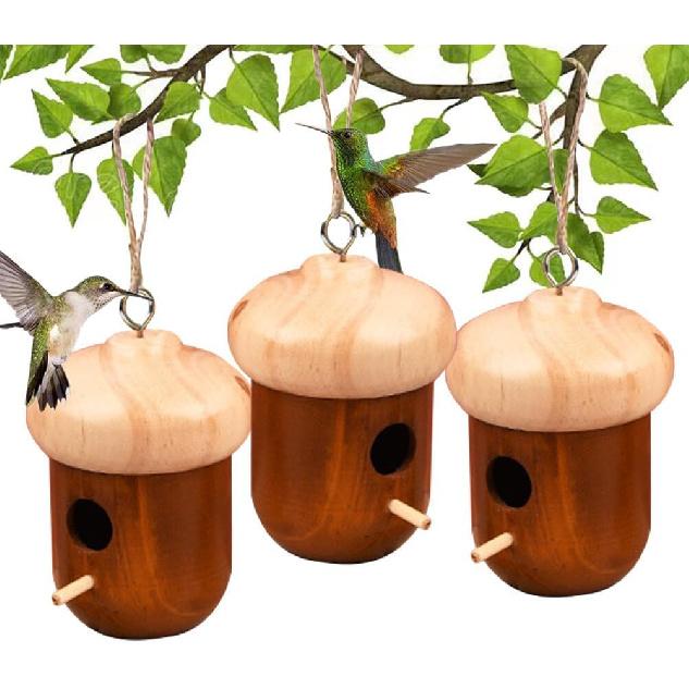 3 Pack Wooden Hummingbird House for Outside Hanging Humming Bird Nest Garden Gifts Window Decoration for Nature Lovers