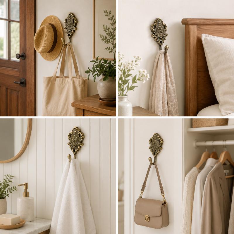 Xiaomi 2PCS Vintage Wall Hooks Decorative Metal Coat Hook Antique Clothes Hanger Towel Hat Bag Robe Holder for Bathroom Bedroom Hall