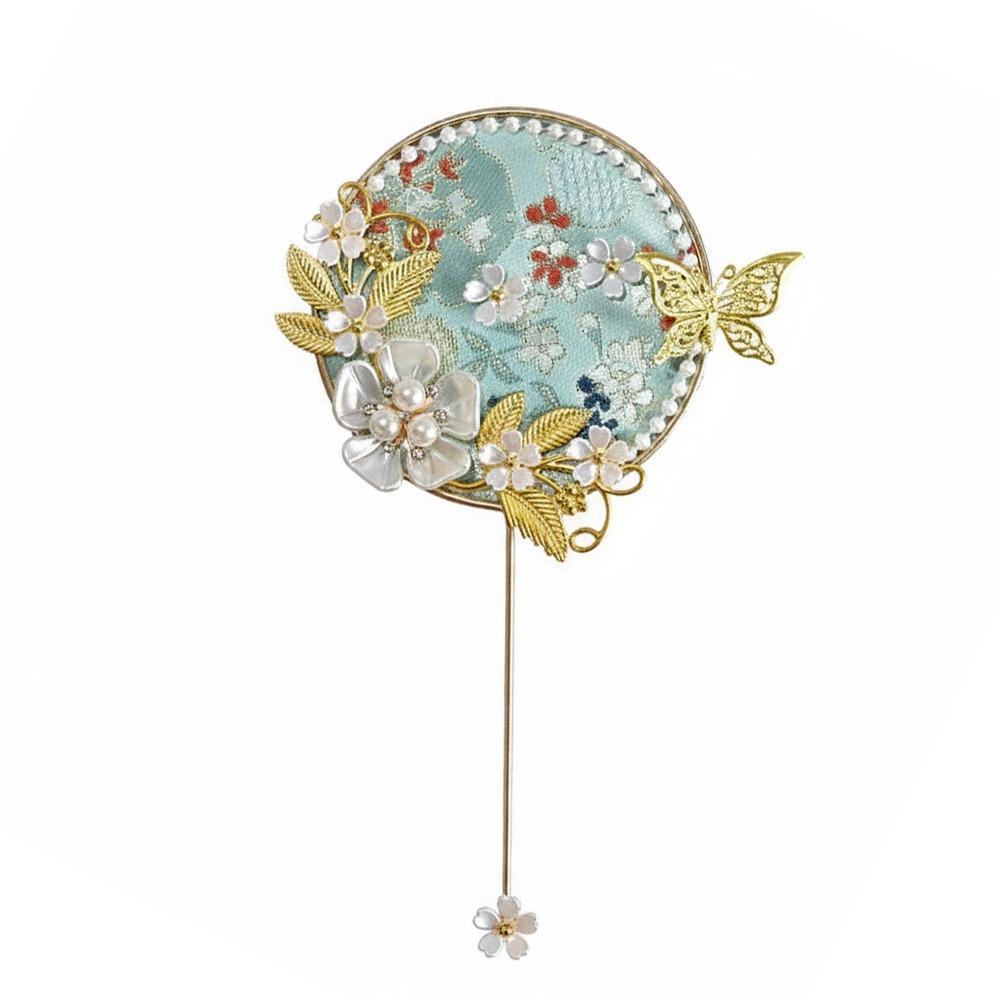 Multicolor DIY Chinese Fan Song Brocade DIY Accessories Mini Handhold Fan Photo Props with Mini Mirror Hand Made Makeup Mirror