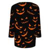 Damen Freizeit V-Ausschnitt Oberteil Halloween-Print Dreiviertelärm Leicht Bluse Lockerer Schnitt Pulloverhemd für die Herbstsaison