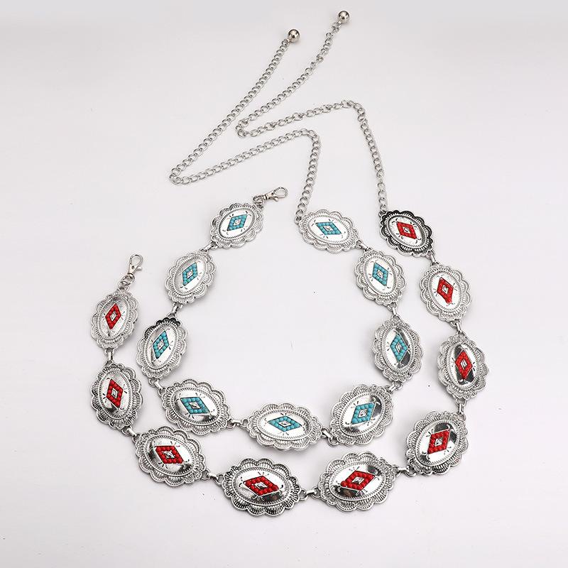 High-end Women's Waist Chain Inlaid with Old Retro Boho Waist Chain Turquoise Metal Waist Chain