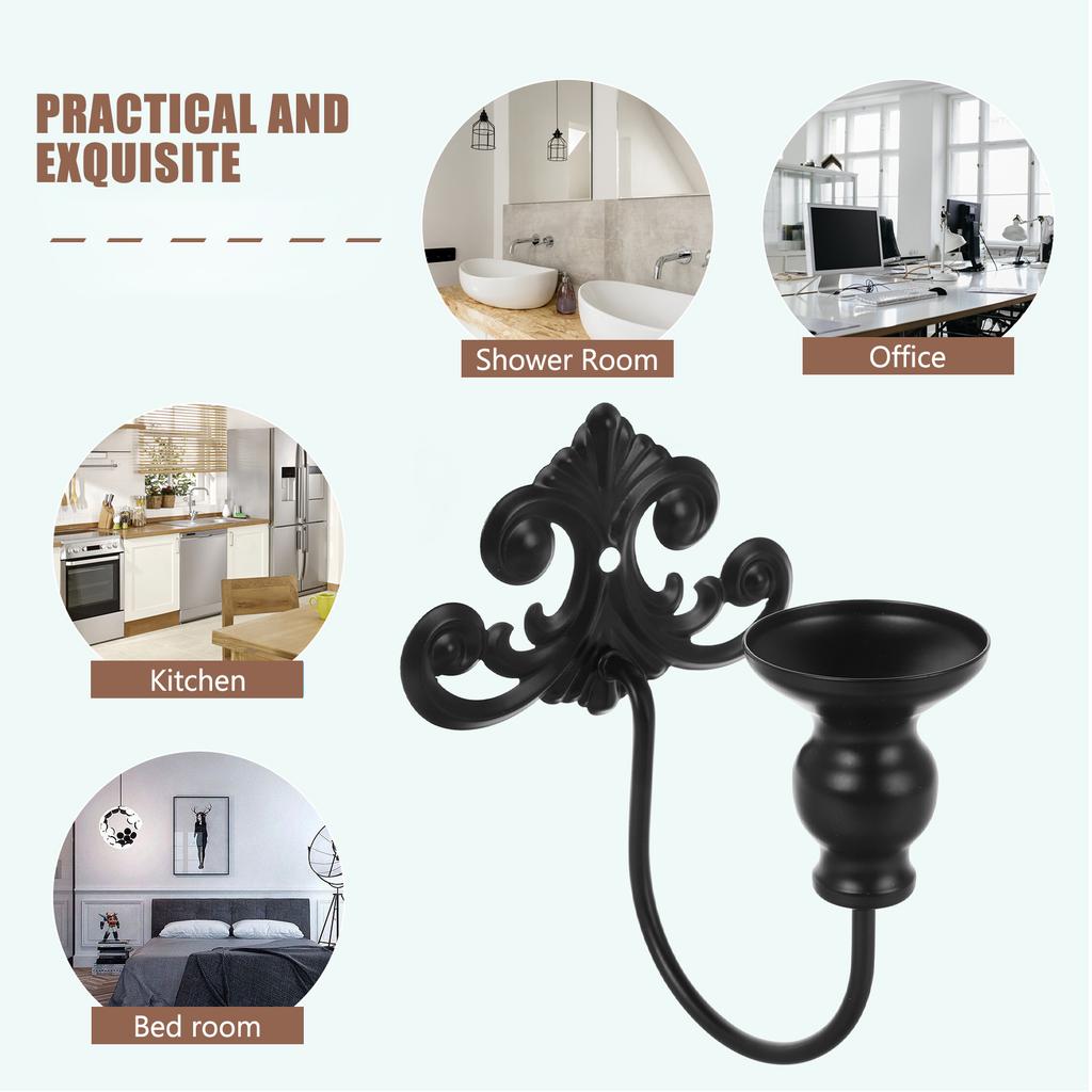 Vintage Wrought Iron Wall Holder Decorative Pattern Metal Sconces Black Mount Candlestick Holder Wall Sconce