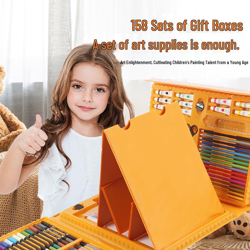 Little Yellow Duck Children's Brush Set: 158-Piece Birthday Gift with Watercolor Pens in Handheld Gift Box