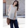 Demana French V-Neck Polka Dot Linen Blend Sleeveless Blouse
