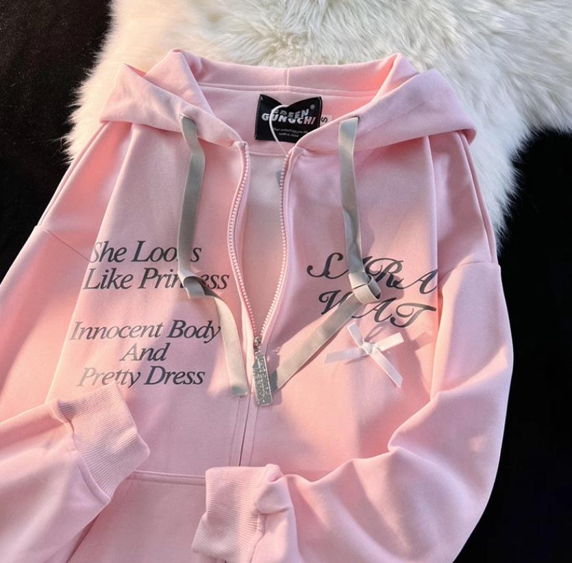 American sweet and cool wind cat ears hooded sweater women's spring and autumn 2025 design sense niche lazy chic couple coat