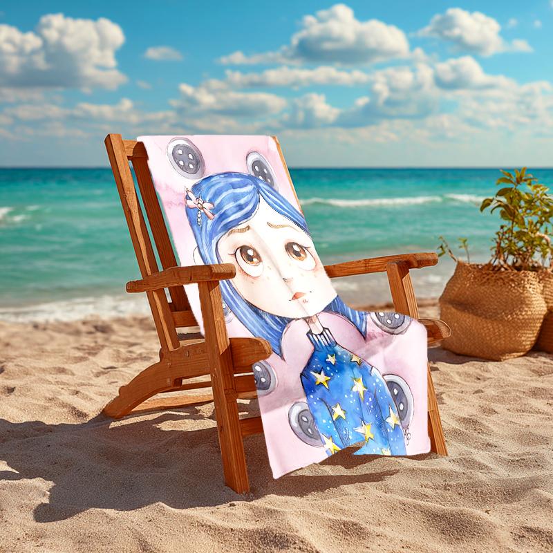 1pc C-Coraline Beach Towel, Comfortable and Thick, and Swimming/Bath/Picnic/Camping Towel, Suitable for Seaside Beaches