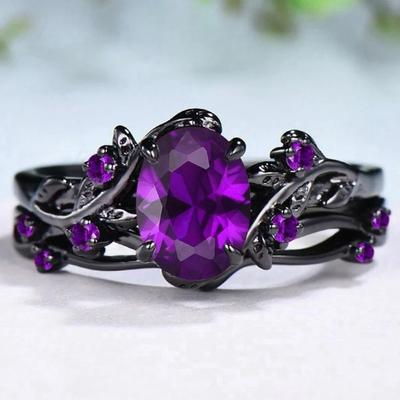 2 Stück/Set Modische Schwarz-Gold-Farbe Lila Strass Zirkonia Ringe Für Frauen Vollkristallringe Hochzeit Verlobung Schmuck Geschenke