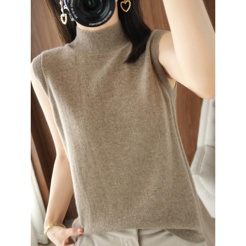 INDFS Women's Fashion Casual Summer Spring Solid Color Print Sleeveless Half Turtleneck Blouses & Shirts